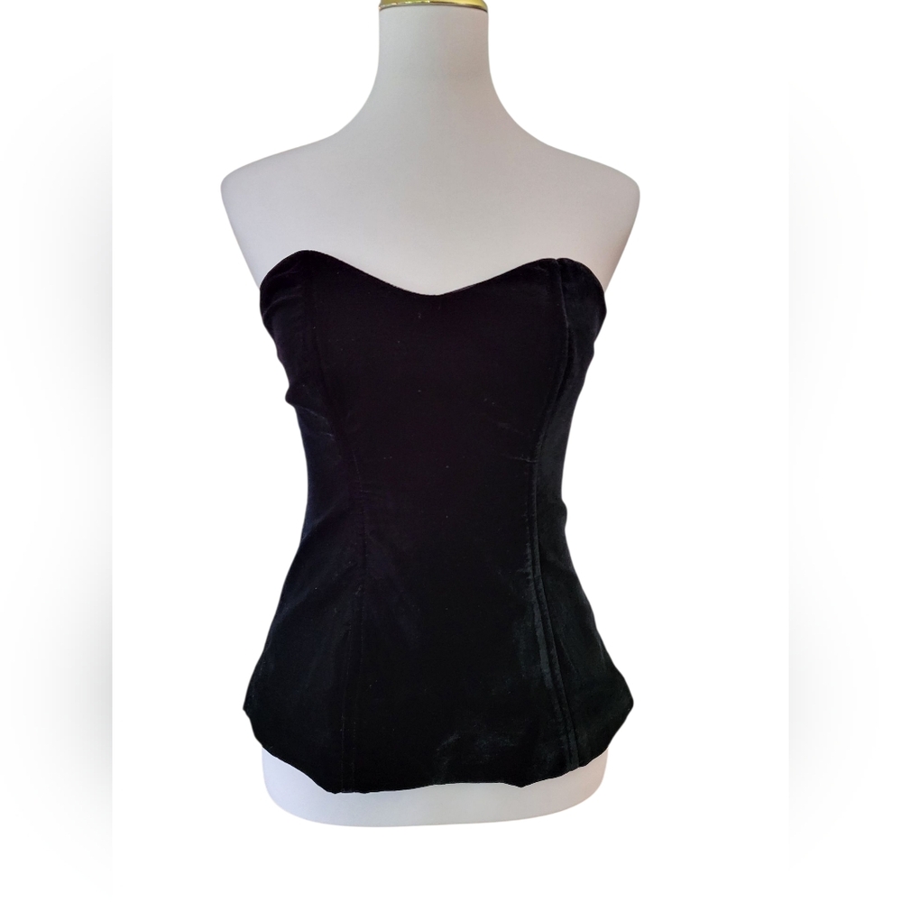 Johnny Wujek JCPenney Black Strapless Velvet Bustier Top Size 7 Y2K Corset Style